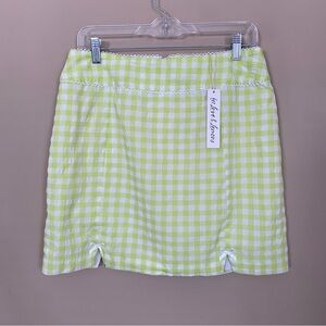 For Love And Lemons Neon Yellow Green White Checkered Maureen Mini Skirt